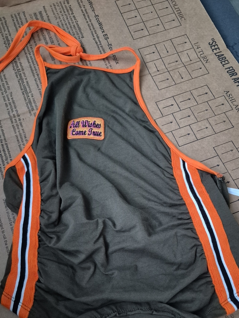 SHEIN Olive Green Tank Top with Orange Trim